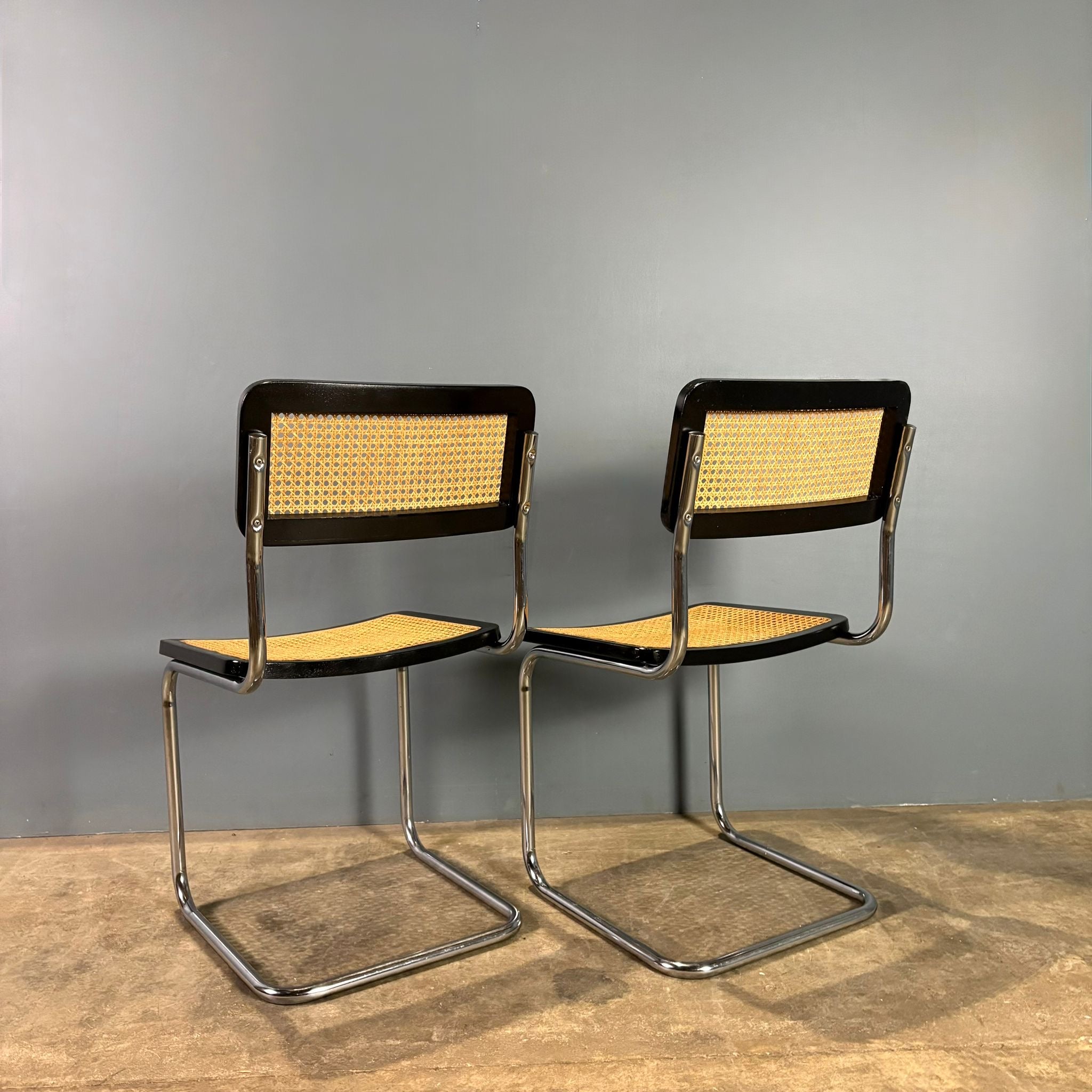 SOLD Pair Of Black Cane Rattan Marcel Breuer Cesca Dining Chairs Mid Century Vintage Retro MCM
