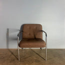SOLD Pair Of Brown Wool Chrome Lounge Chairs Mid Century Vintage Retro MCM