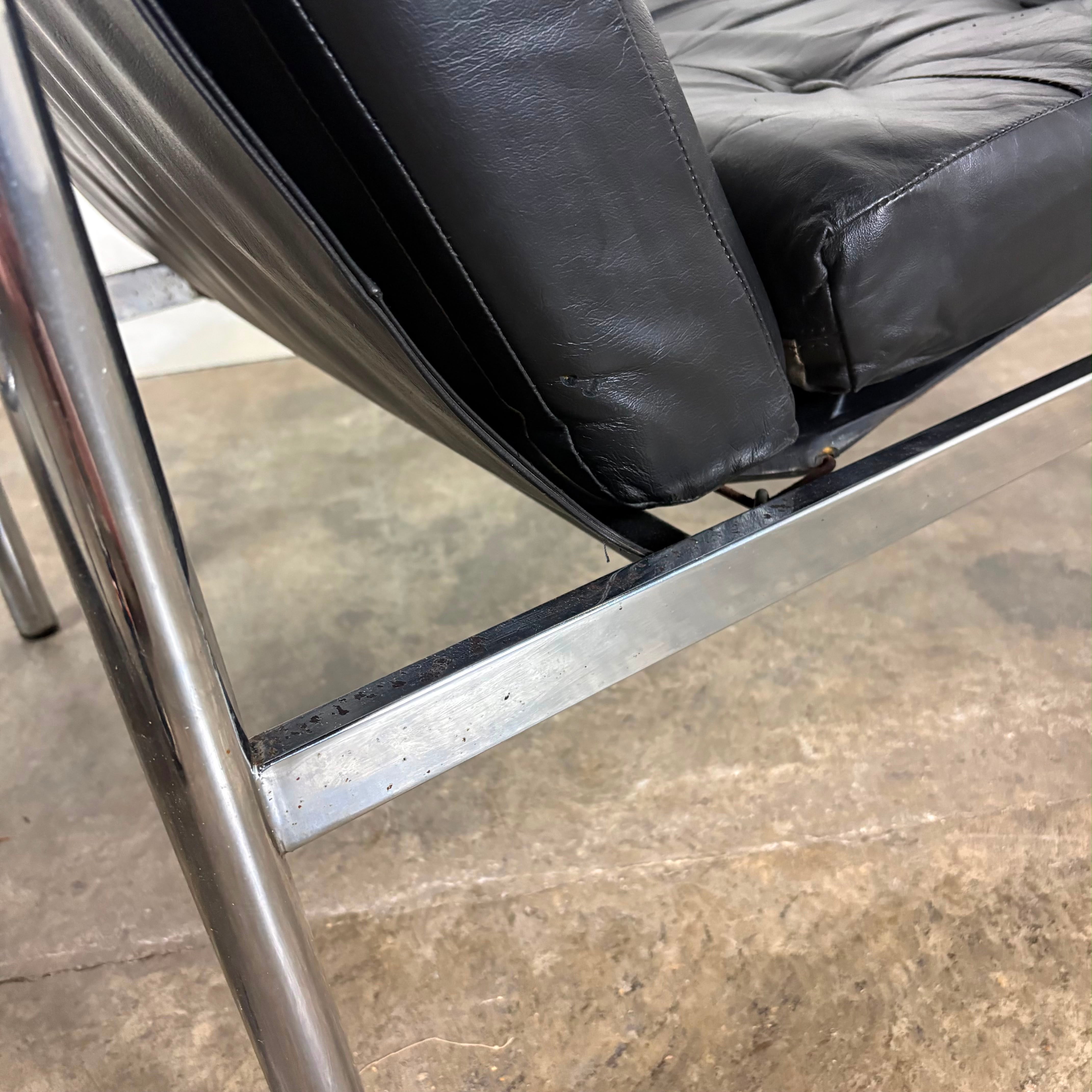 Pair Of Pieff Beta Lounge Chairs In Black Leather Mid Century Vintage Retro MCM