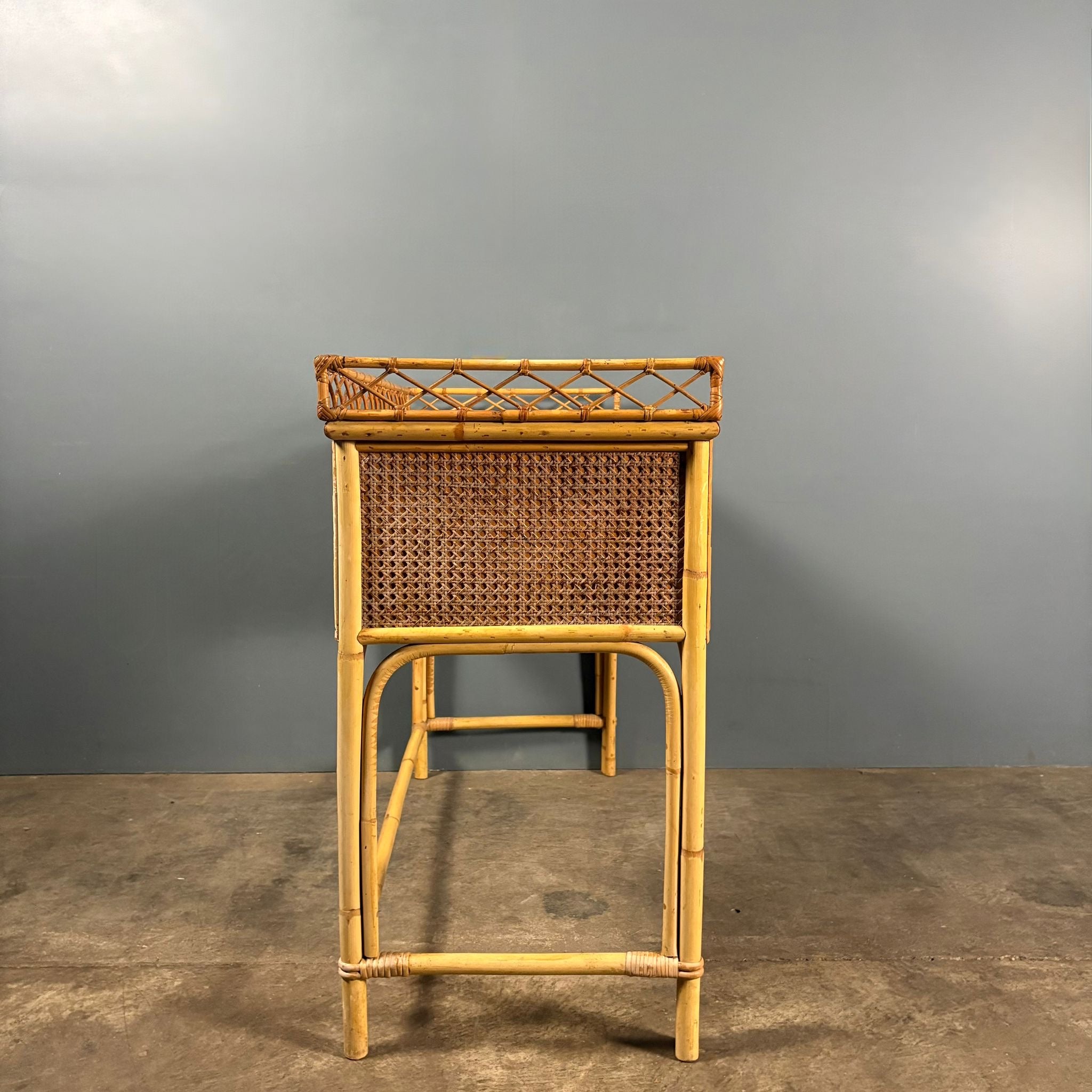 Mid Century Angraves Of Leicester Dressing Table/Desk & Stool Bamboo Cane & Rattan Vintage Retro MCM