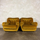 SOLD Mid Century G Plan Georgina Yellow Three Seater Sofa & Matching Pair Of Armchairs Yellow Velvet Vintage Retro MCM