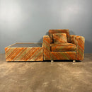 Mid Century Everest Orange Striped Geometric Lounge Suite - Three Seater Sofa, Armchairs & Coffee Tables Vintage Retro MCM