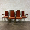 Six Italian Renato Zevi Orange Brass Dining Chairs 1970s Mid Century Vintage Retro MCM