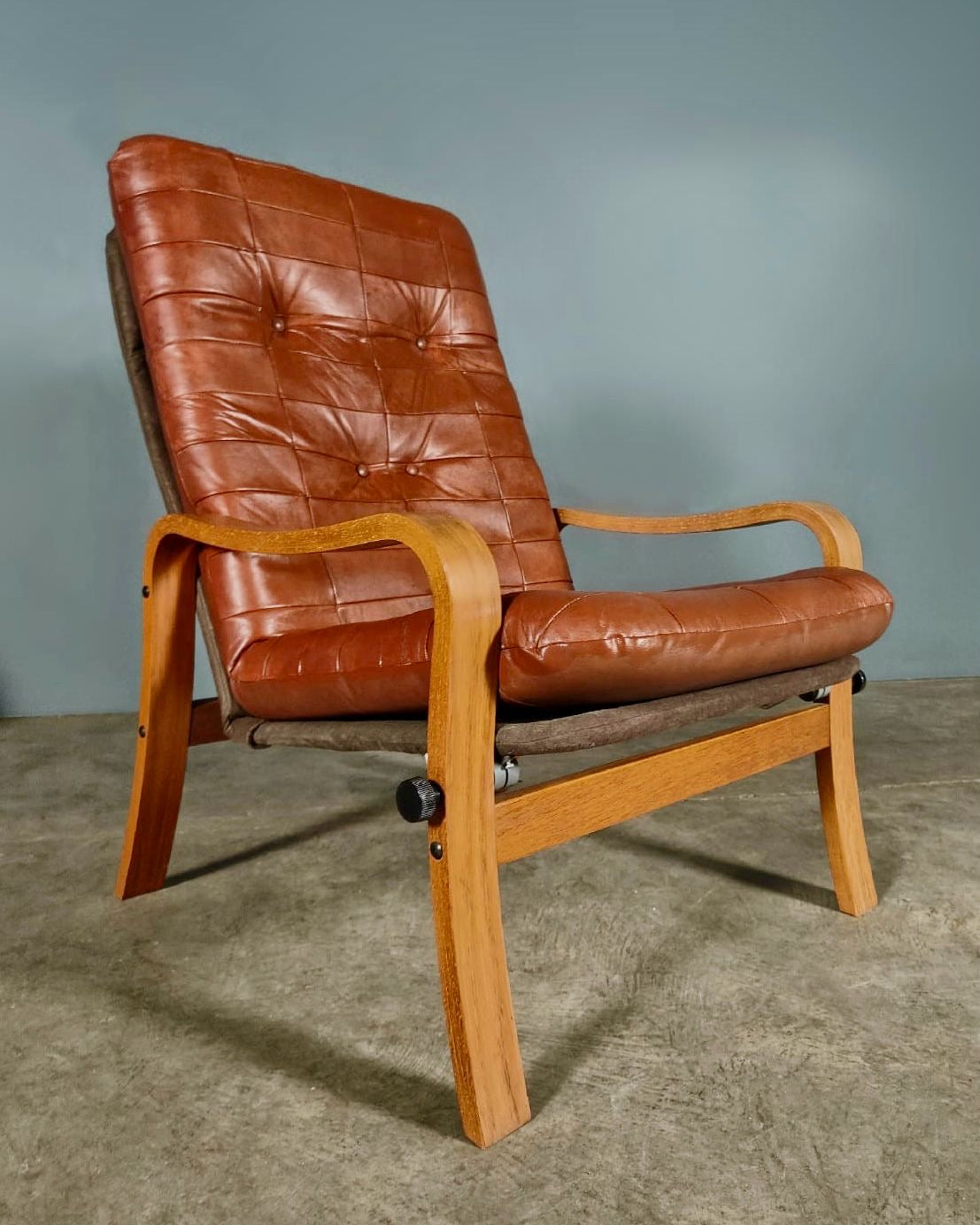Leather Patchwork Armchair & Footstool Mid Century Vintage Retro MCM
