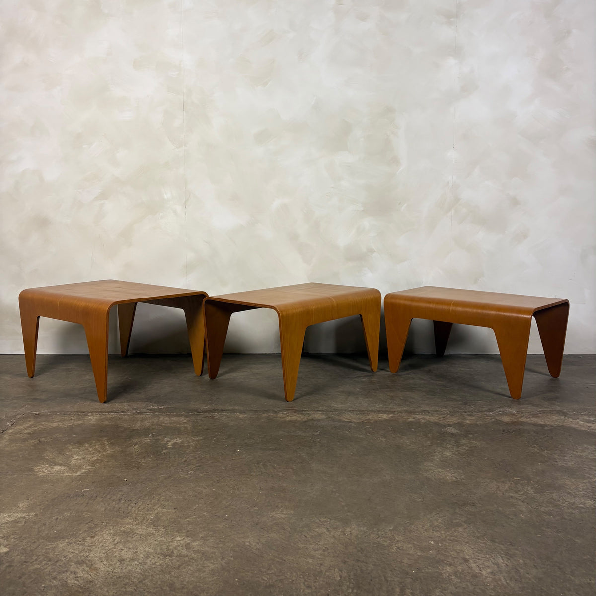 Marcel Breuer For Isokon Set Of Three Bent Beech Plywood Nesting Tables 1960s Mid Century Vintage Retro MCM