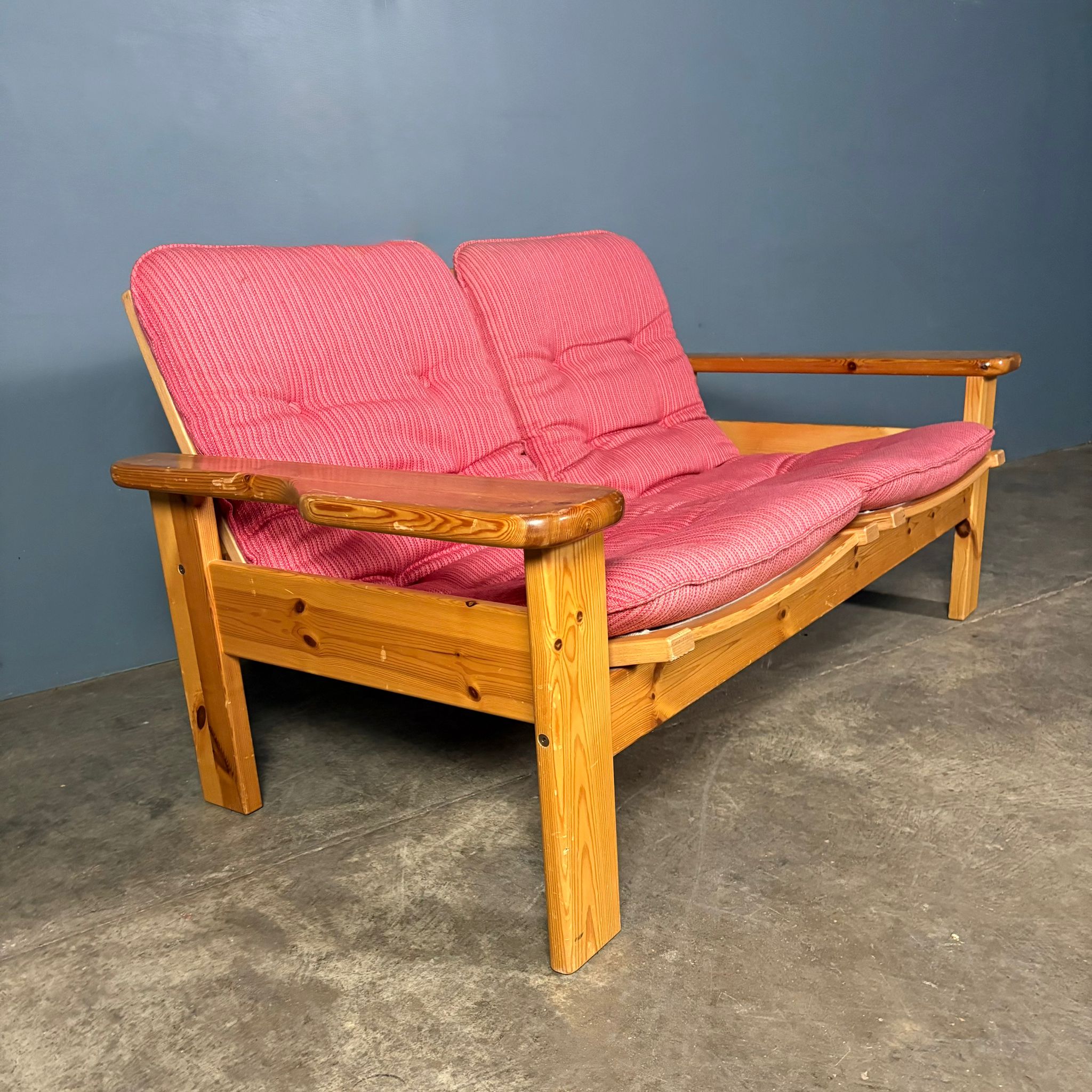 Mid Century Wool Pine Pink Two Seater Sofa By Yngve Ekström For Swedese Vintage Retro MCM