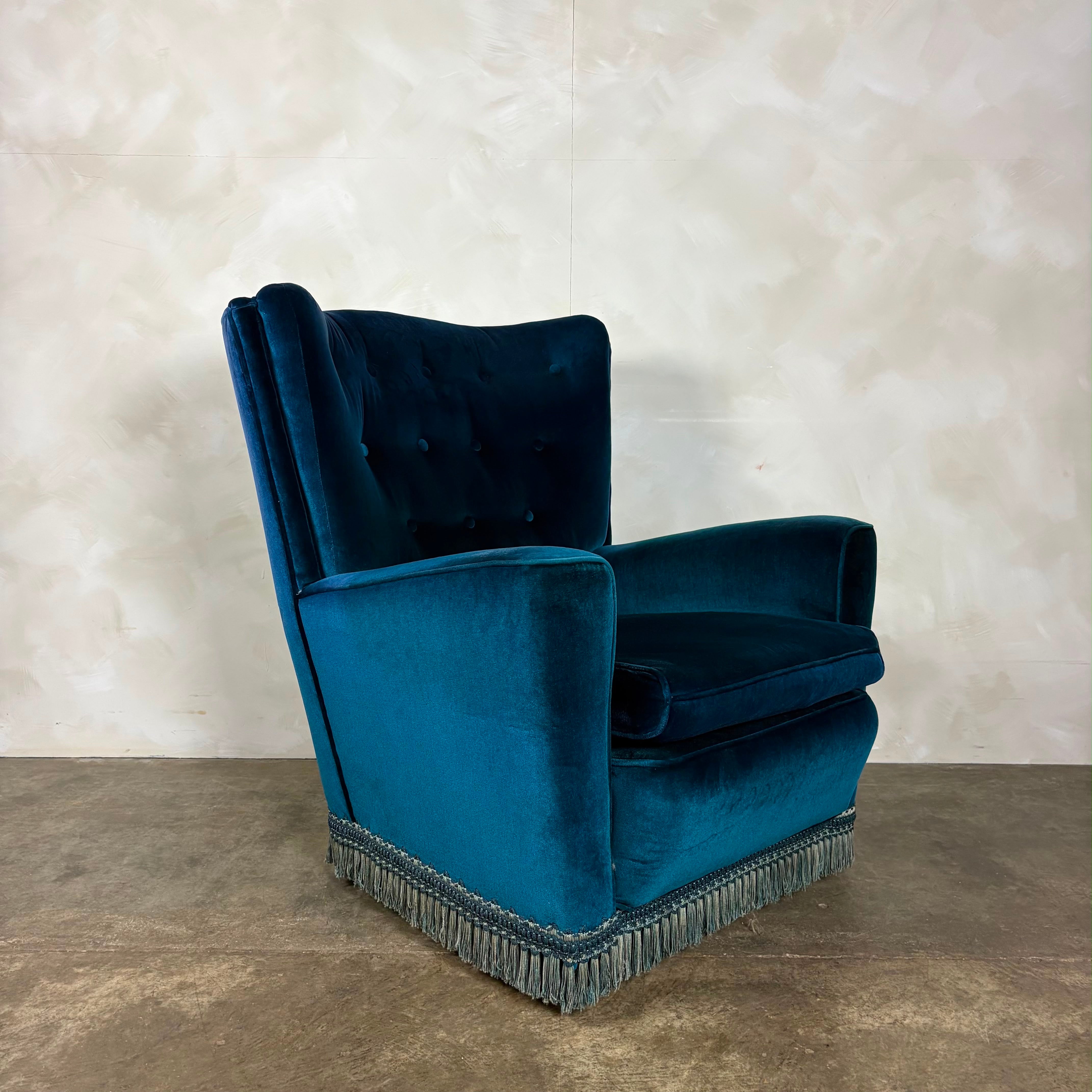 Mid Century Pair Of His & Her Blue Armchairs Vintage Retro MCM