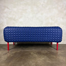 Ligne Roset Ruché Three Seater Sofa & Armchair By Inga Sempé In Blue Leather & Red Frame Vintage Retro
