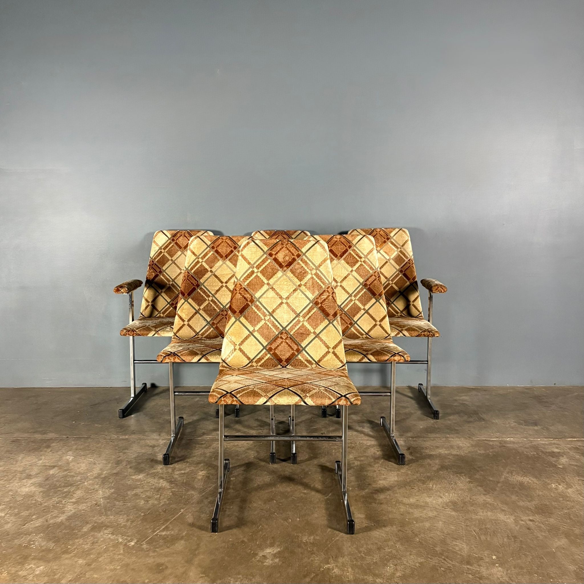 6 x Mid Century Pieff Lisse Chrome Geometric Dining Chairs Vintage Retro MCM