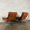Mid Century Pieff Alpha Tan Brown Leather Three Seater Sofa & Two Swivel Lounge Chairs With Footstool Vintage Retro MCM