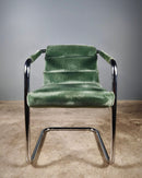 SOLD 4 x Pieff Green Velvet Chrome Cantilever Dining Chairs Mid Century Vintage Retro MCM