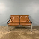 Mid Century Pieff Beta Two Seater Sofa Tan Brown Leather Vintage Retro MCM