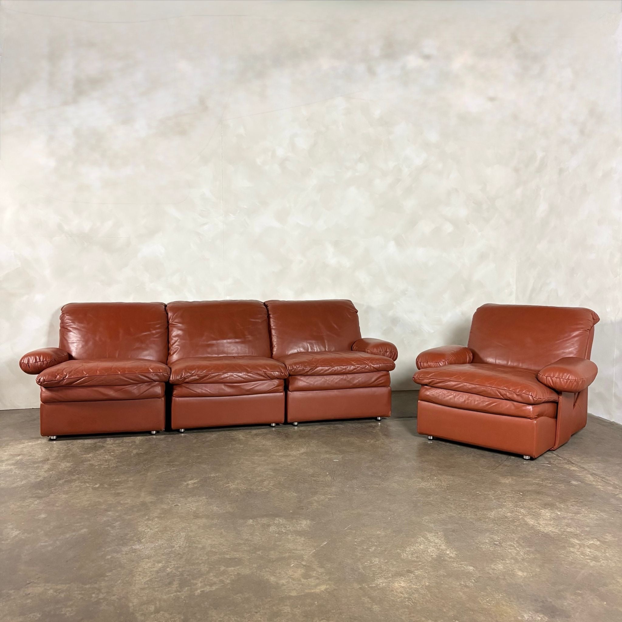 UBU Four Seater Brown Tan Modular Sofa/Chairs Lounge Suite Mid Century Vintage Retro MCM