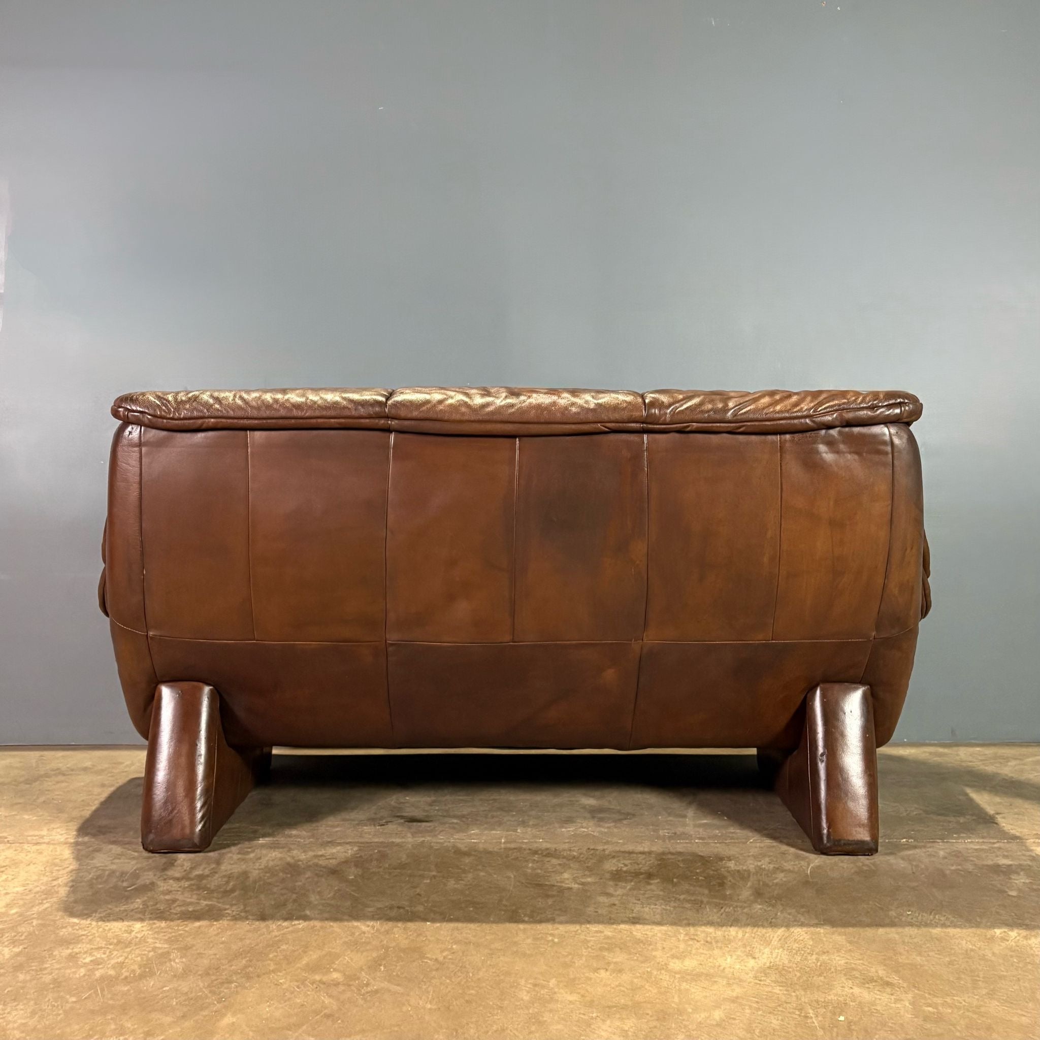 SOLD Brown Leather Brutalist Three Seater Sofa Percival Lafer Style Mid Century Vintage Retro MCM