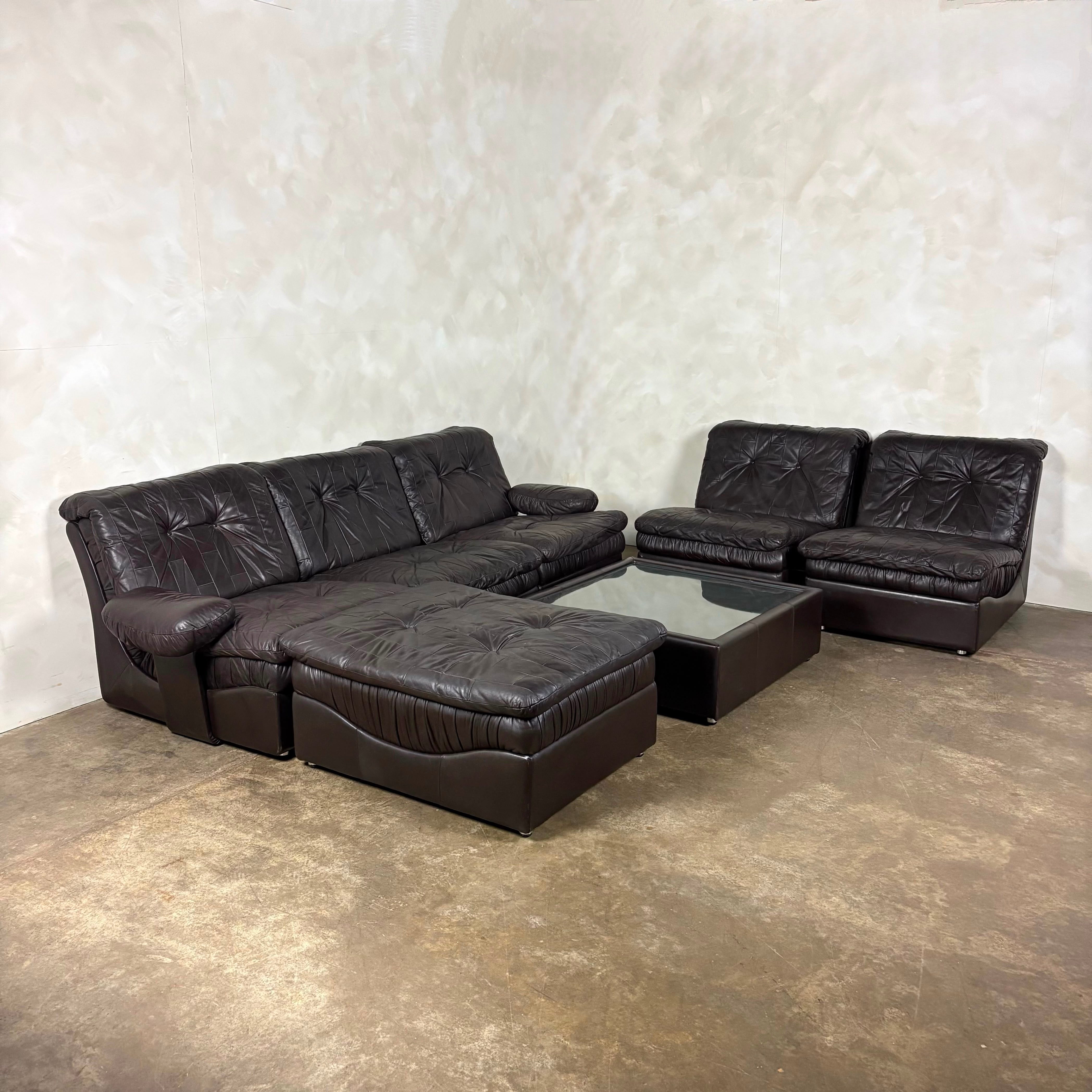 UBU Five Seater Dark Brown Black Modular Sofa/Chairs Lounge Suite Corner Mid Century Vintage Retro MCM