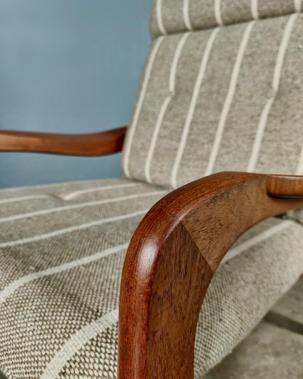 Mid Century Grey Wool Teak Armchair Vintage Retro MCM