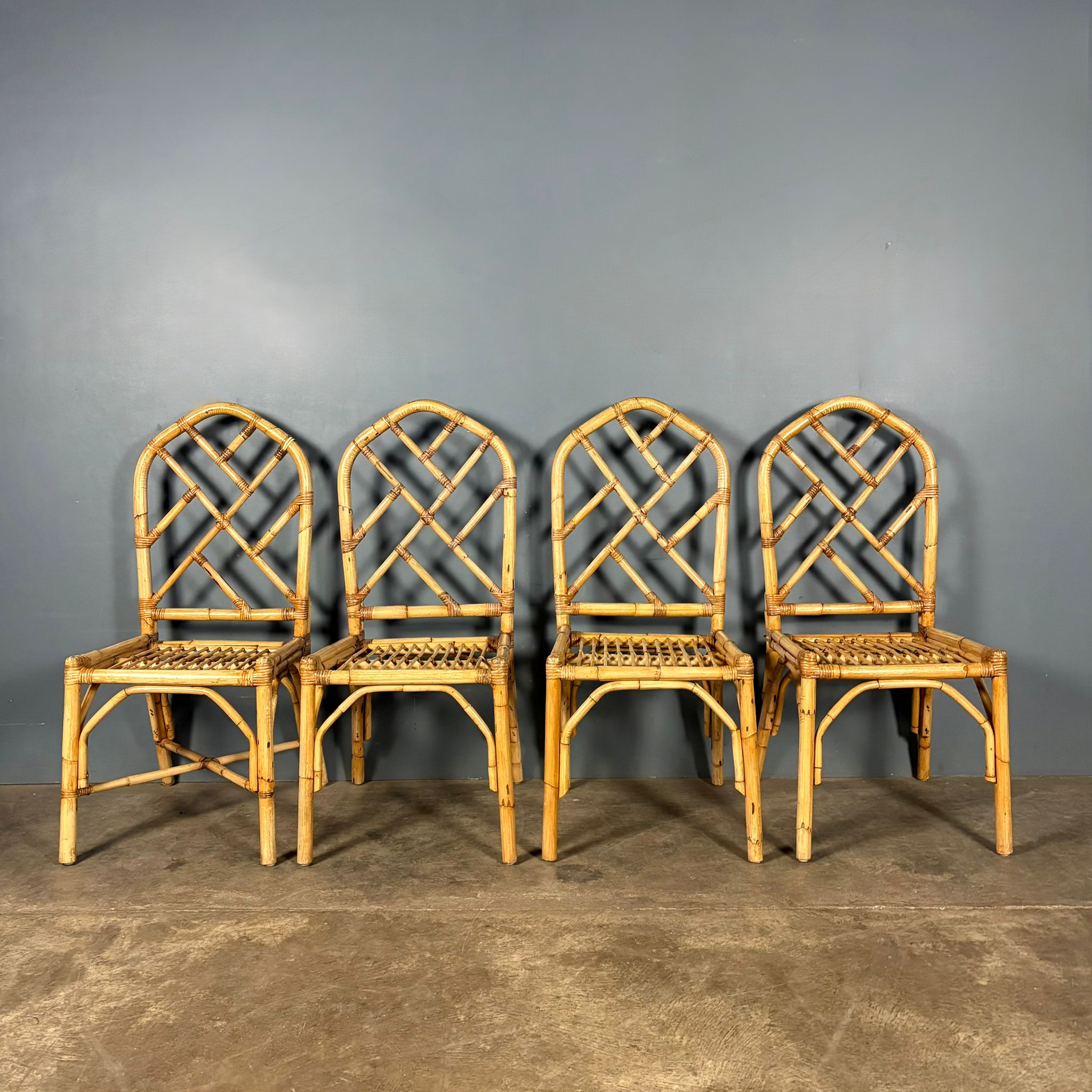 Set Of Four Angraves Of Leicester Bamboo Dining Chairs Mid Century Vintage Retro MCM