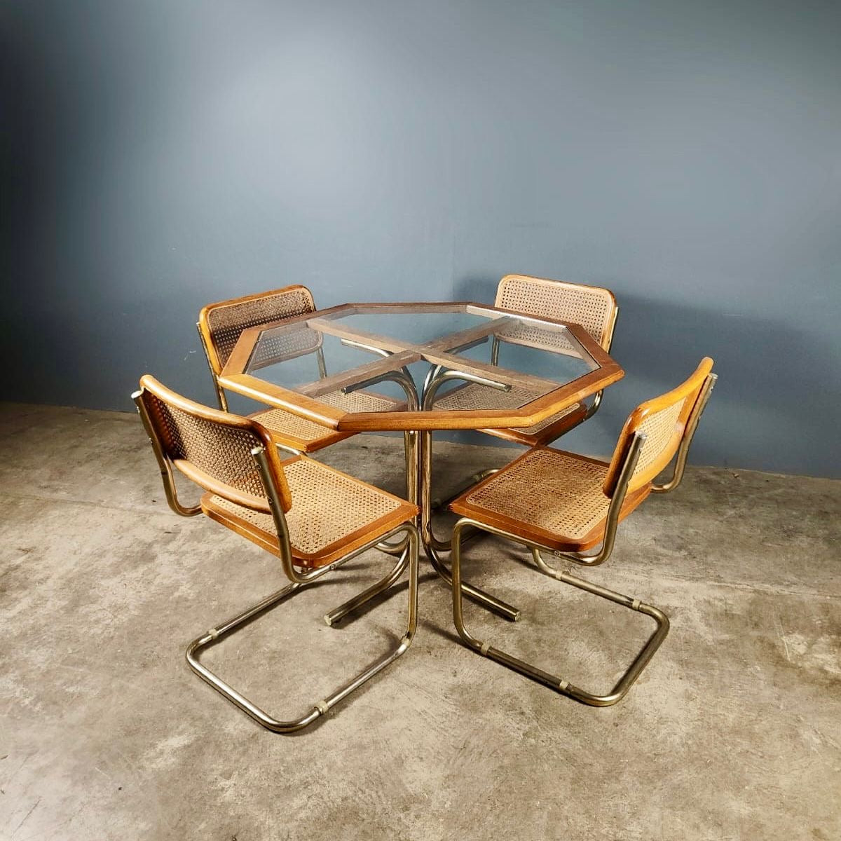 SOLD Dining Table & Chairs Cesca B32 Marcel Breuer Style Gold Brass Mid Century Vintage Retro MCM