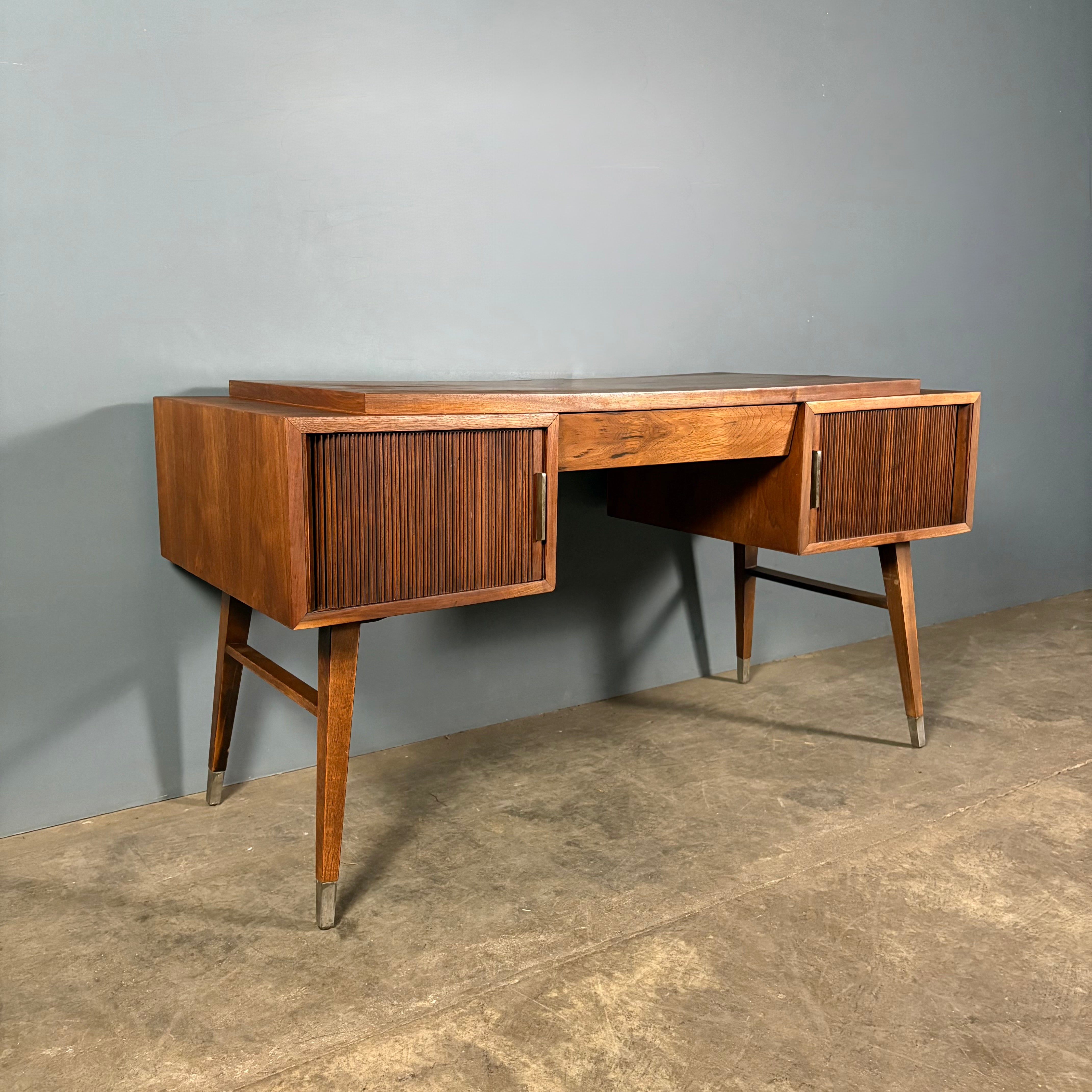 Sligh Lowry American Walnut Tambour Desk and Chair Mid Century Vintage MCM Retro