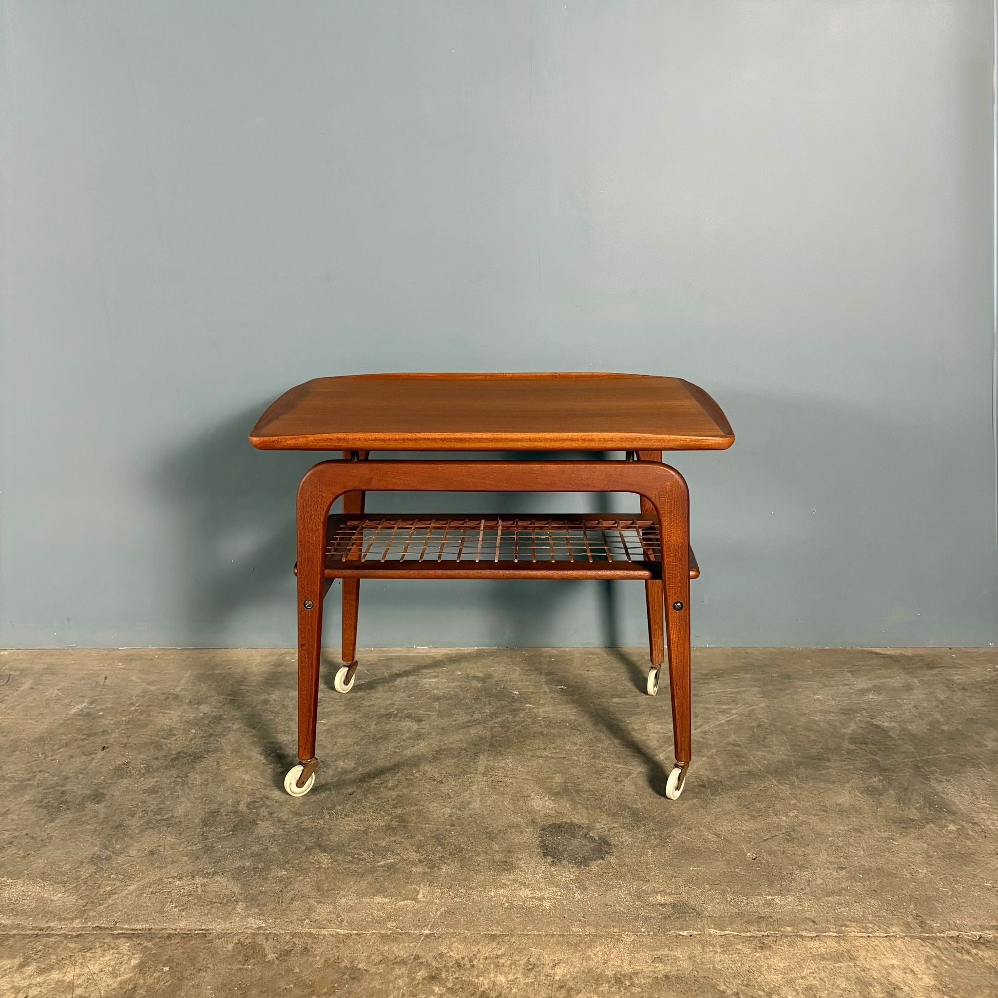 Mid Century Danish Teak Rattan Side Table/Drink Trolley Arne Hovmand-Olsen Mogens Kold Vintage Retro MCM