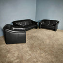 Mid Century Danish Black Leather Georg Thams Two Seater Sofa Vintage Retro MCM