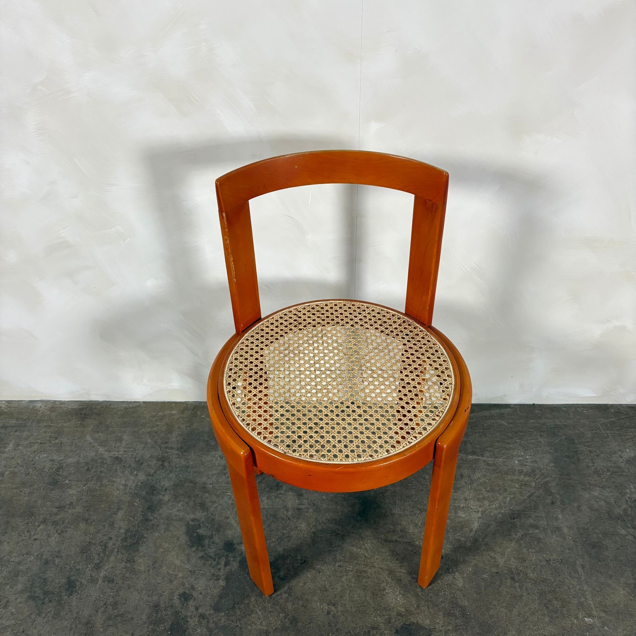Mid Century Orange & Cane Bruno Rey Style Dining Chair Vintage Retro MCM