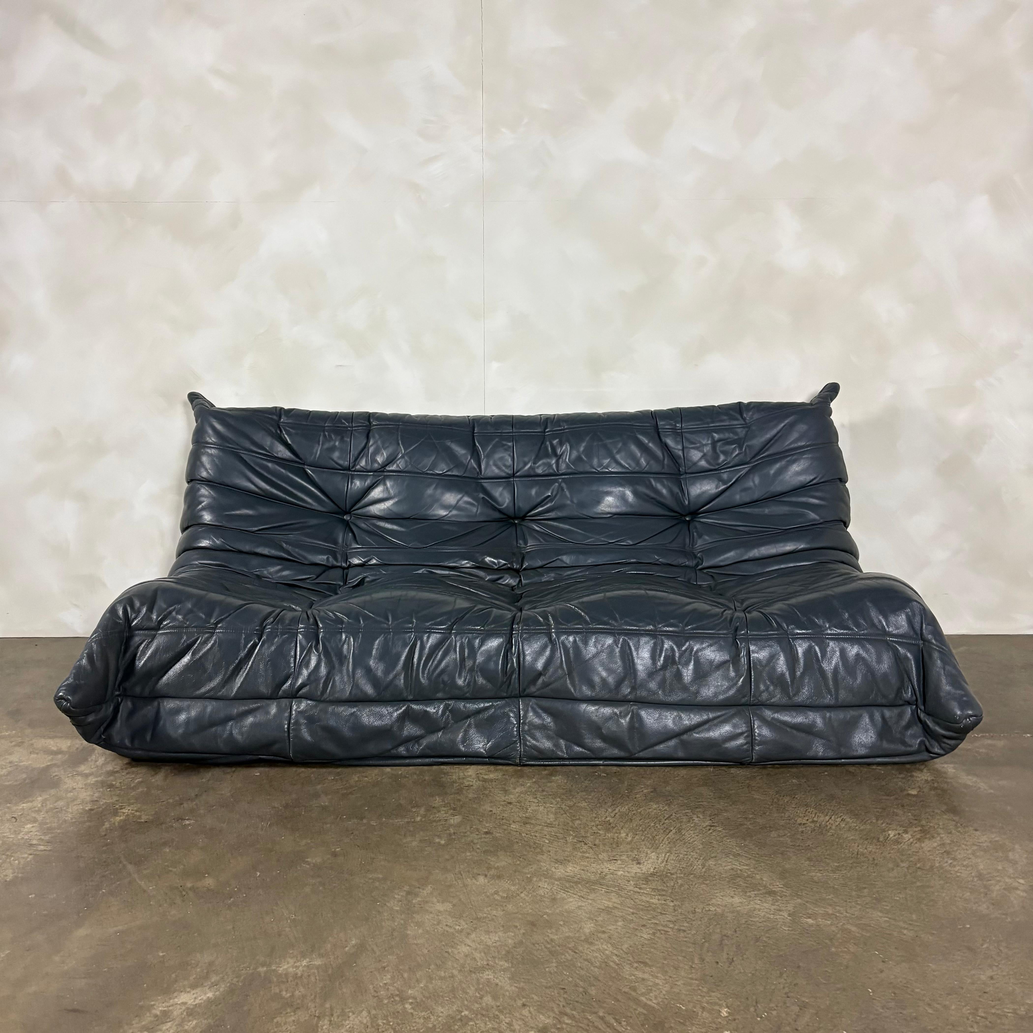 Togo Sofa Set Michel Ducaroy Ligne Roset Grey Leather Mid Century Vintage Retro MCM