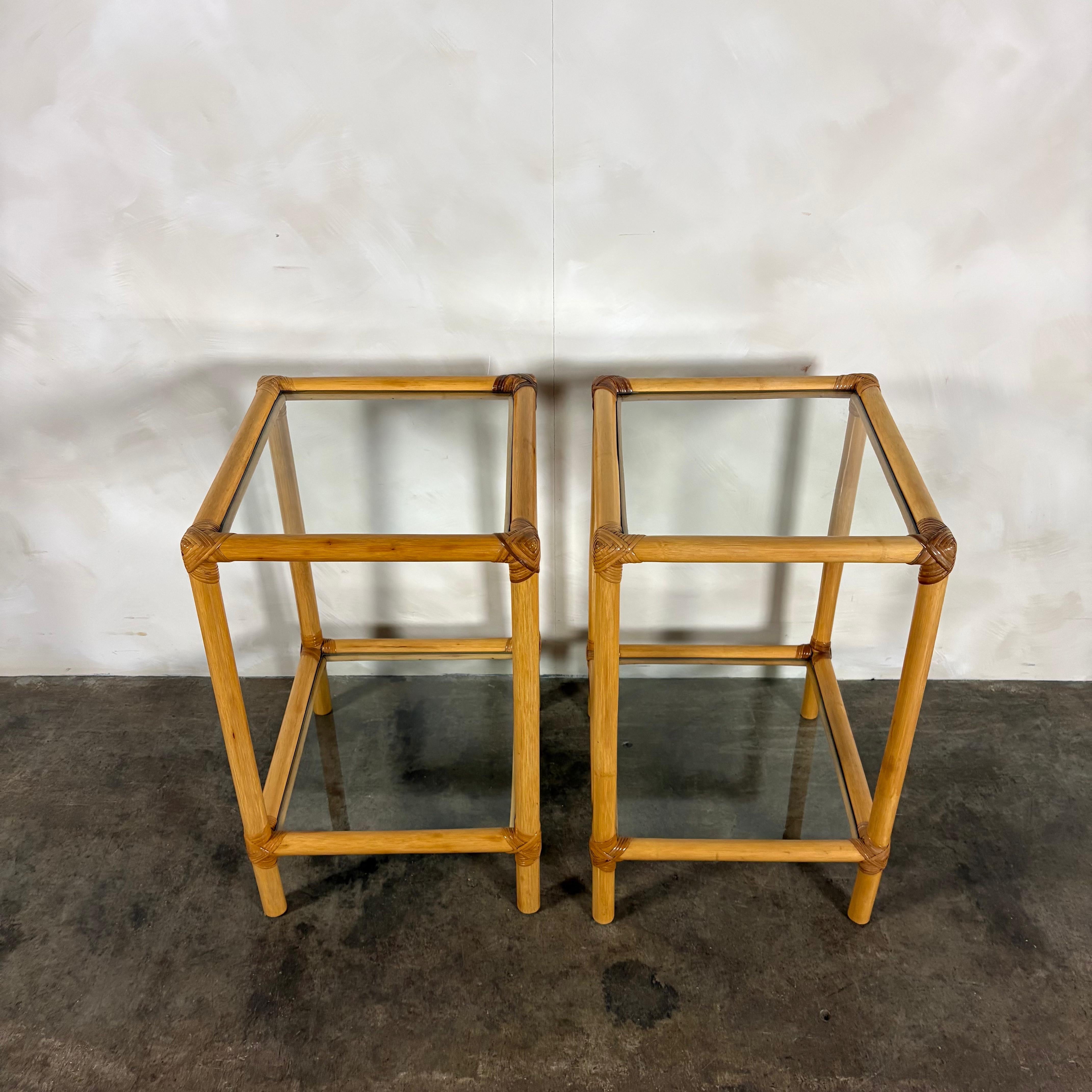 Pair Of Bamboo Bedside/Side Tables Mid Century Vintage Retro MCM