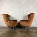 SOLD Pair Of 1970s Vono Swivel Egg Lounge Chairs In Caramel Tan Light Brown Velvet Mid Century Vintage Retro MCM