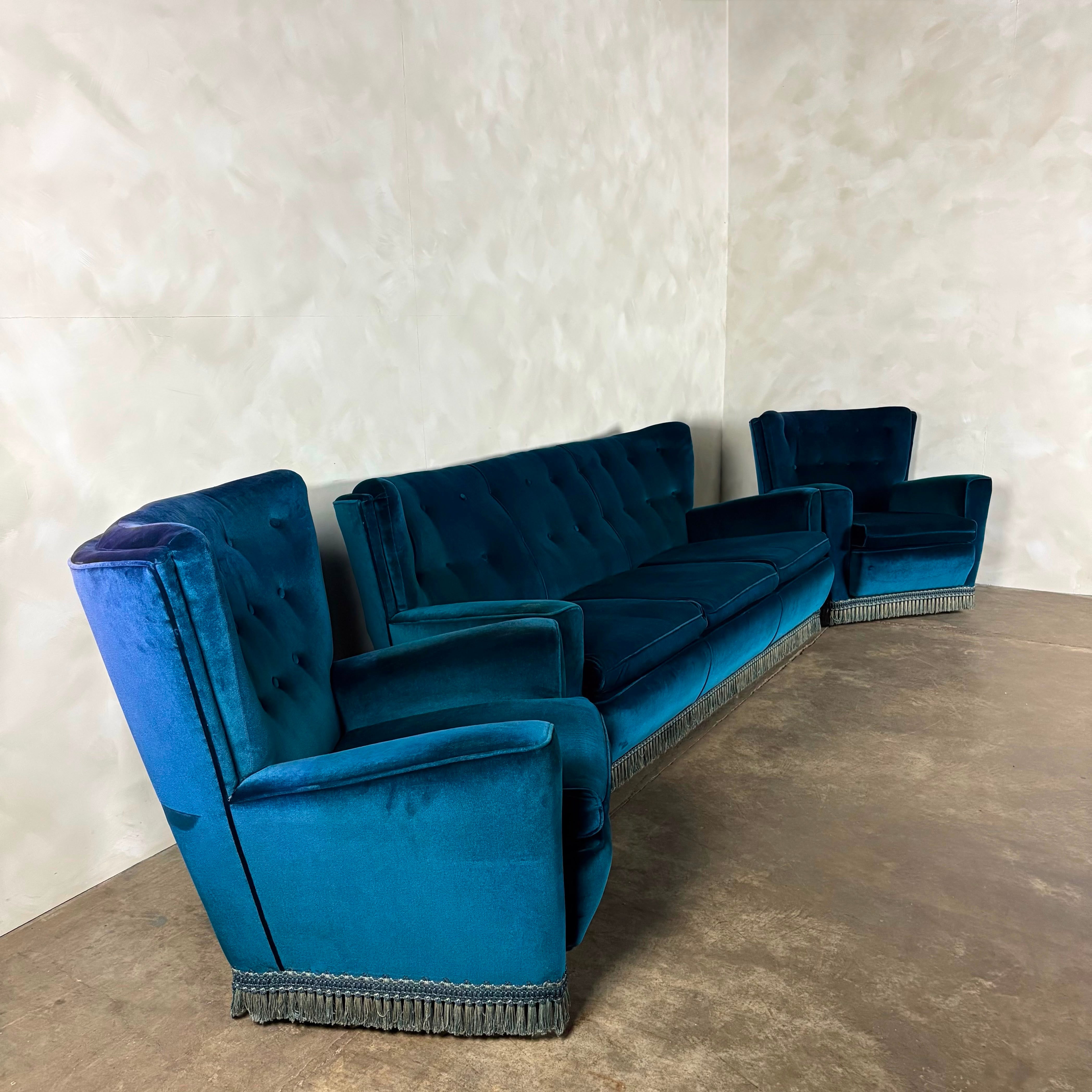Mid Century Blue Three Seater Sofa Vintage Retro MCM