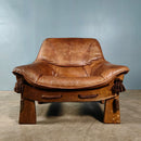 Brutalist Leather Two Seater Sofa & Matching Armchair Percival Lafer Style Mid Century Vintage Retro MCM