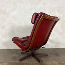 Göte Möbler Red Leather Swivel Armchair Swedish 1970s Mid Century Vintage Retro MCM