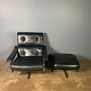 SOLD Mid Century Pieff Alpha Dark Green Leather Swivel Lounge Chair & Footstool Vintage Retro MCM