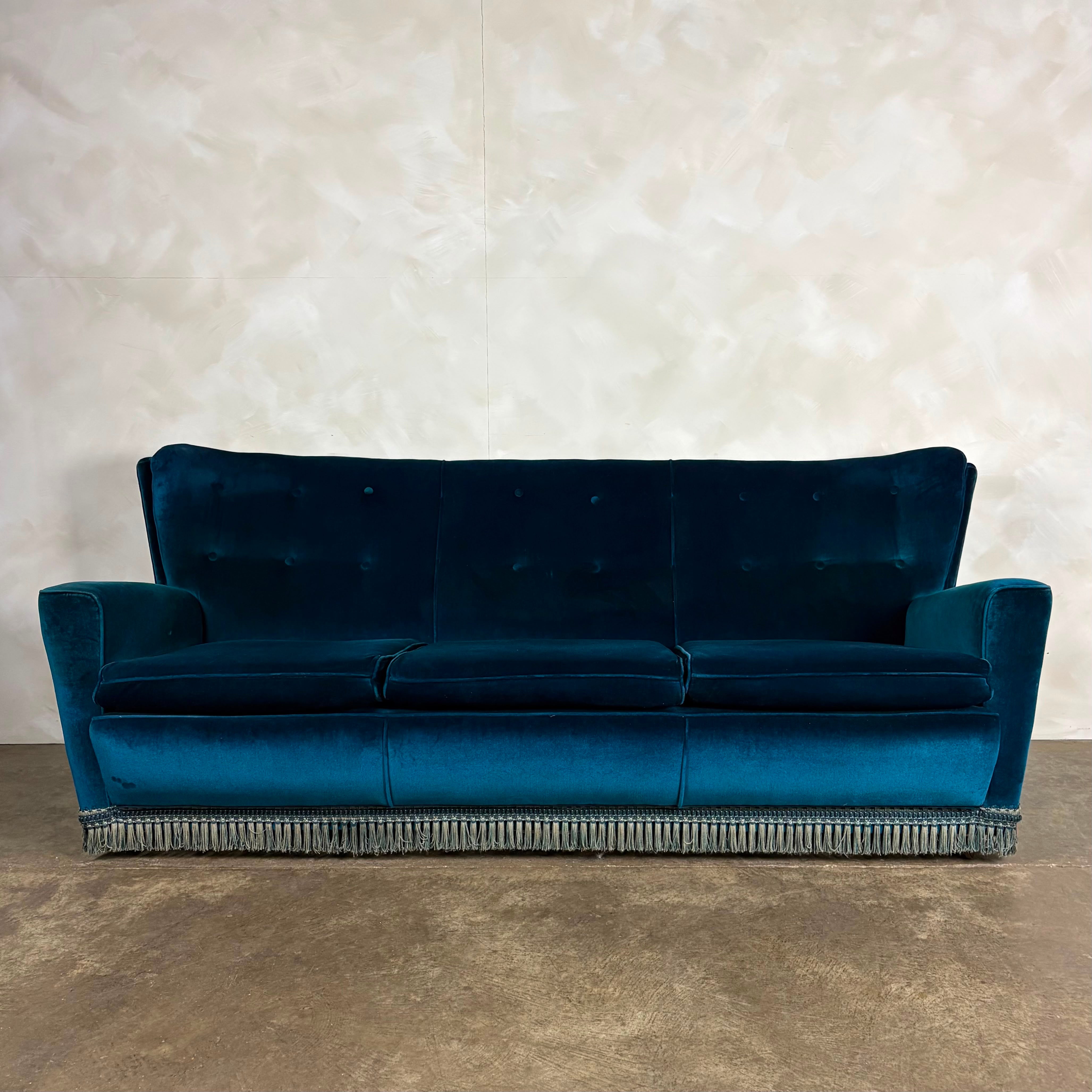 Mid Century Blue Three Seater Sofa Vintage Retro MCM