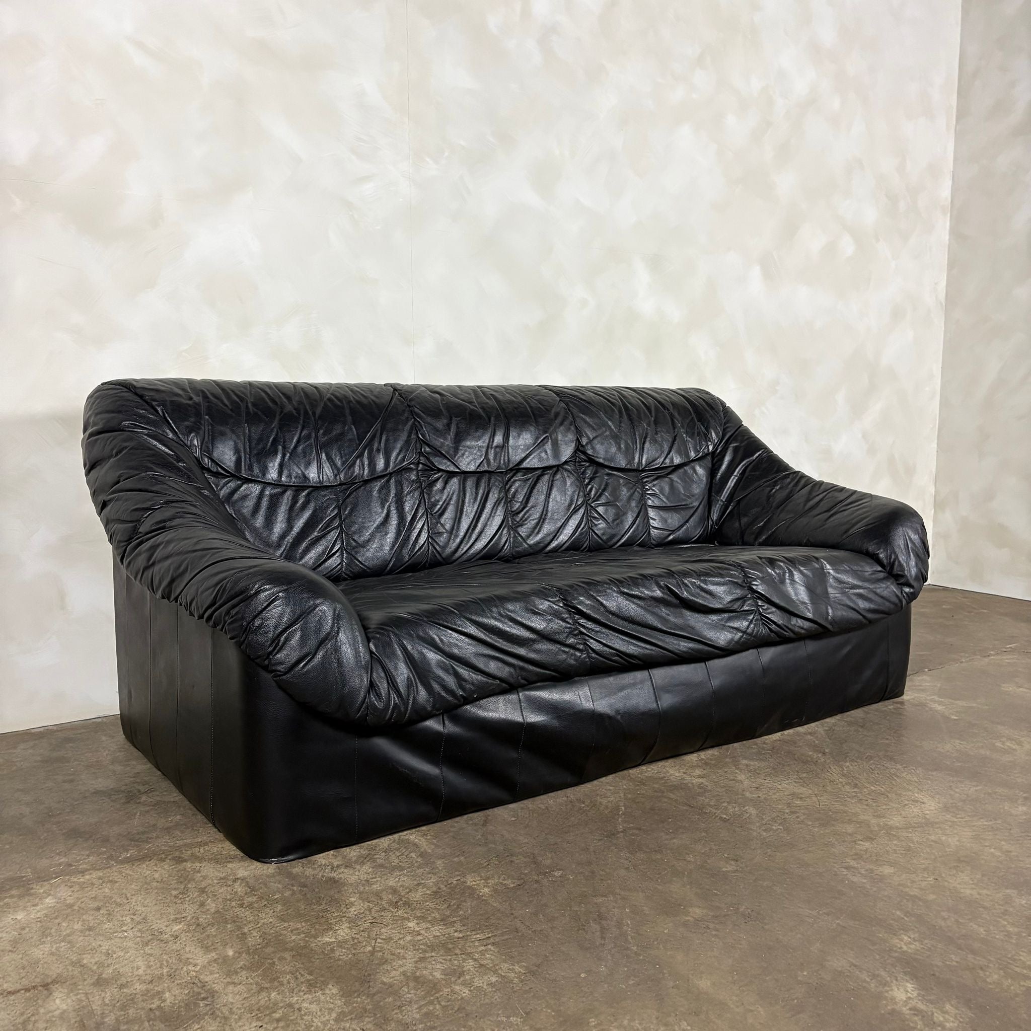 Black Leather Three Seater Sofa Mid Century Vintage Retro MCM