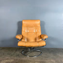 SOLD Pair Of Mid Century Leather & Chrome Ekornes Stressless Reclining Armchairs & Footstools Vintage Retro MCM