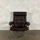 Mid Century Leather Norwegian Ekornes Brown Stressless Swivel Armchair & Footstool Vintage Retro MCM