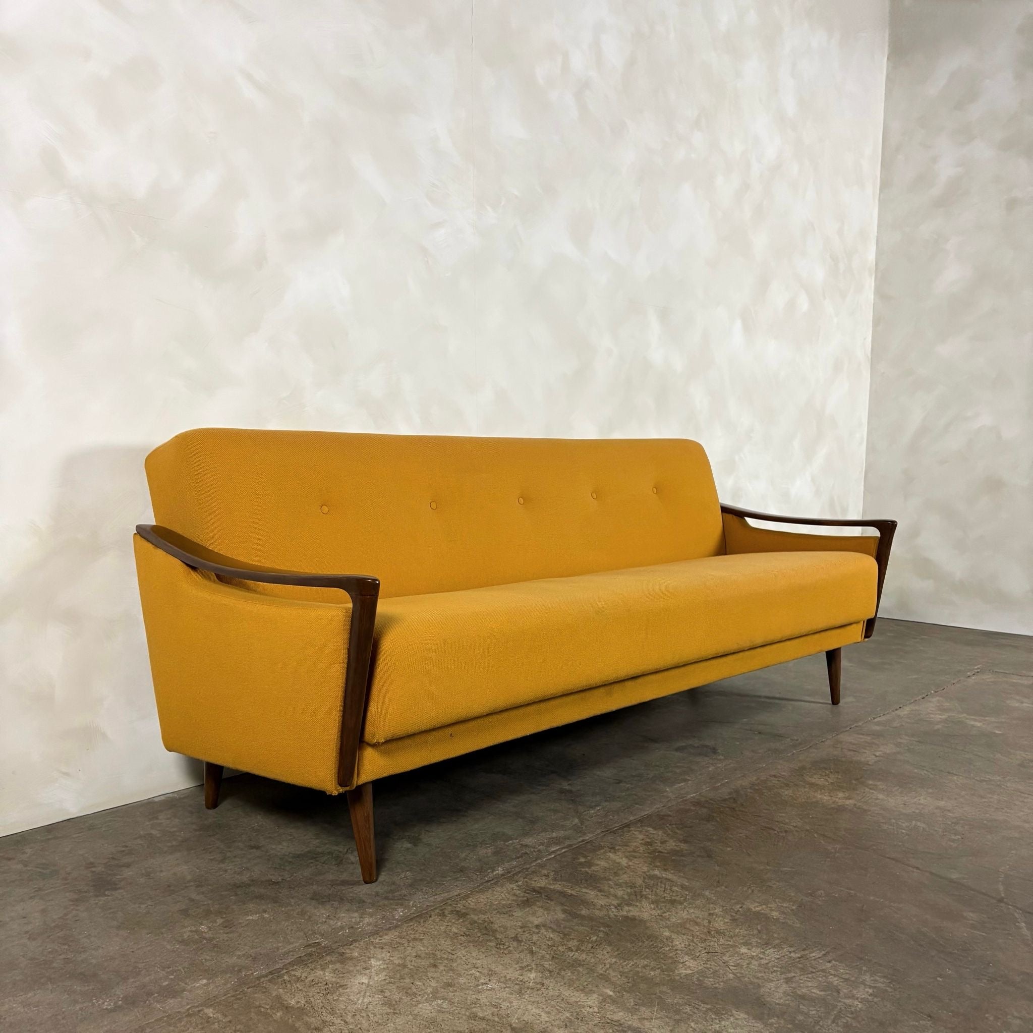 Yellow Three Seater Sofa Bed Danish Mid Century Vintage Retro MCM