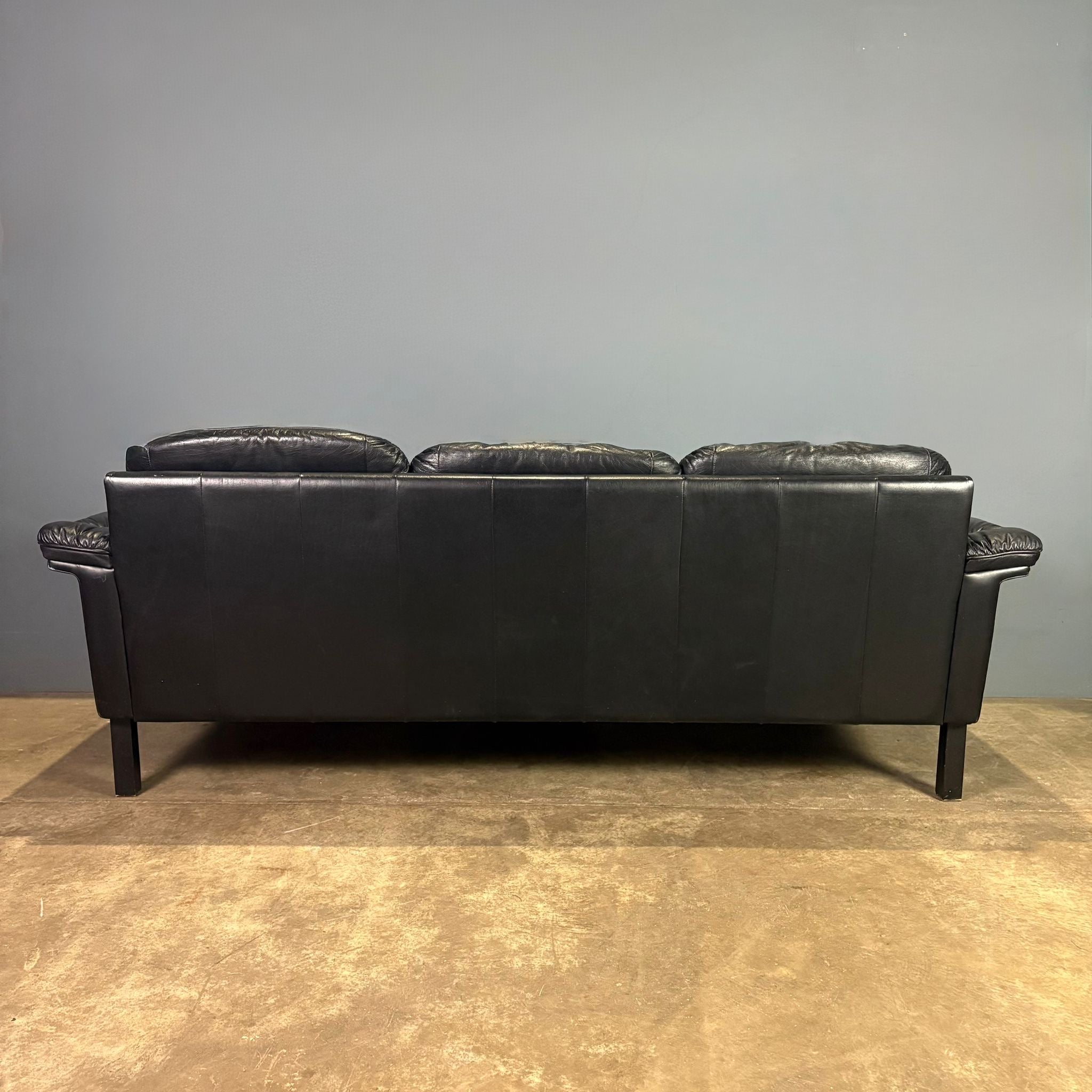 SOLD Black Leather Three Seater Sofa By Esko Pajamies For Asko Mid Century Vintage Retro MCM