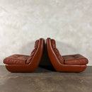 SOLD Pair Of Jean Prévost French 1970s Brown Tan Leather Lounge Chairs Mid Century Vintage Retro MCM