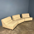 Tetrad Off White Ivory Leather Three Seater Modular Sofa/Chairs Mid Century Vintage Retro MCM