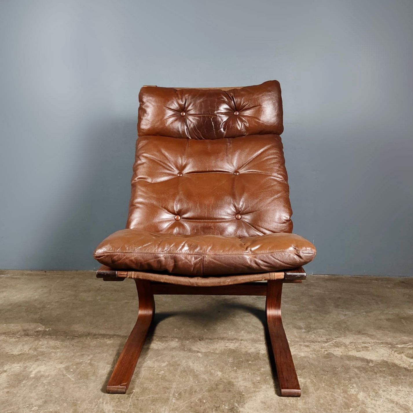 SOLD Vintage Brown Leather Lounge Chair Kengu By Elsa & Nordahl Solheim For Rybo Rykken Mid Century Retro MCM