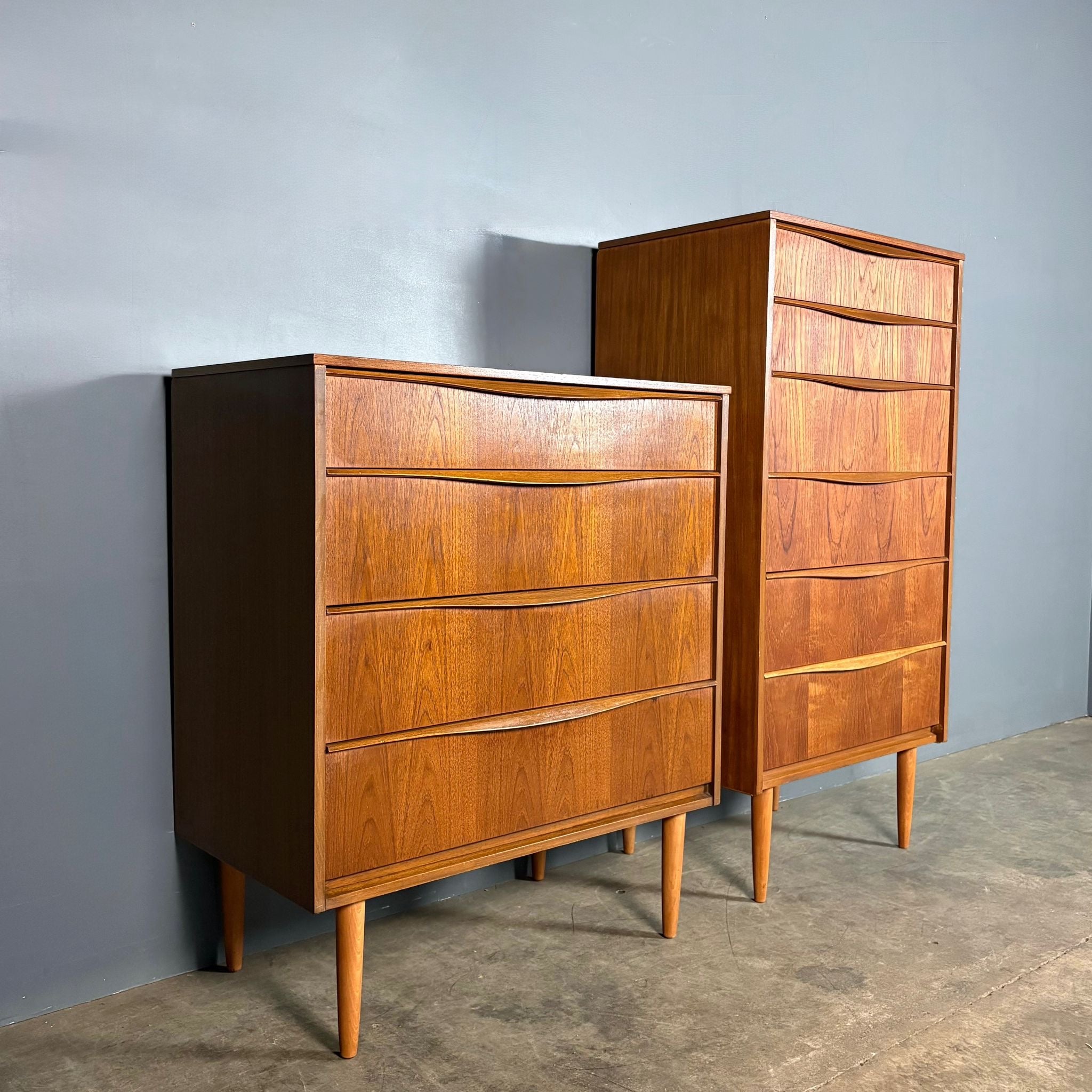SOLD Pair Of ‘His & Her’ Teak Chest Of Drawers/Tall Boys Austinsuite Mid Century Vintage Retro MCM