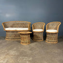 SOLD Mid Century Rattan Bamboo Two Seater Sofa, Pair Of Armchairs & Table Vintage Retro MCM