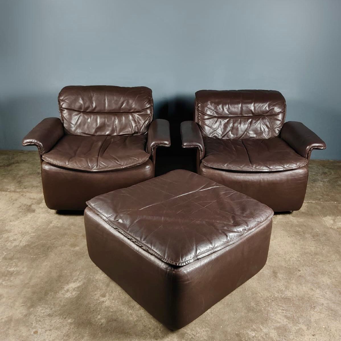 Lausser Modular Armchairs & Footstool Brown Leather West Germany Mid Century Vintage Retro MCM