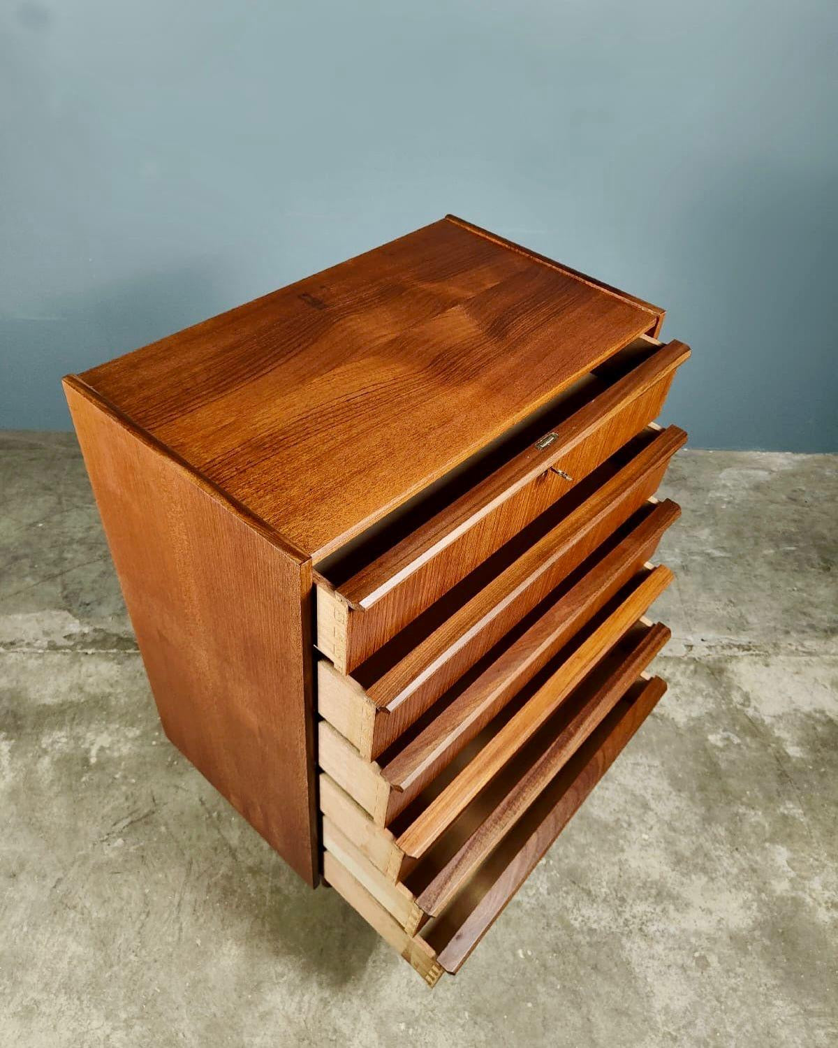 SOLD Mid Century Teak Tall Boy Chest Of Drawers By Hanjberg Møbelfabrik