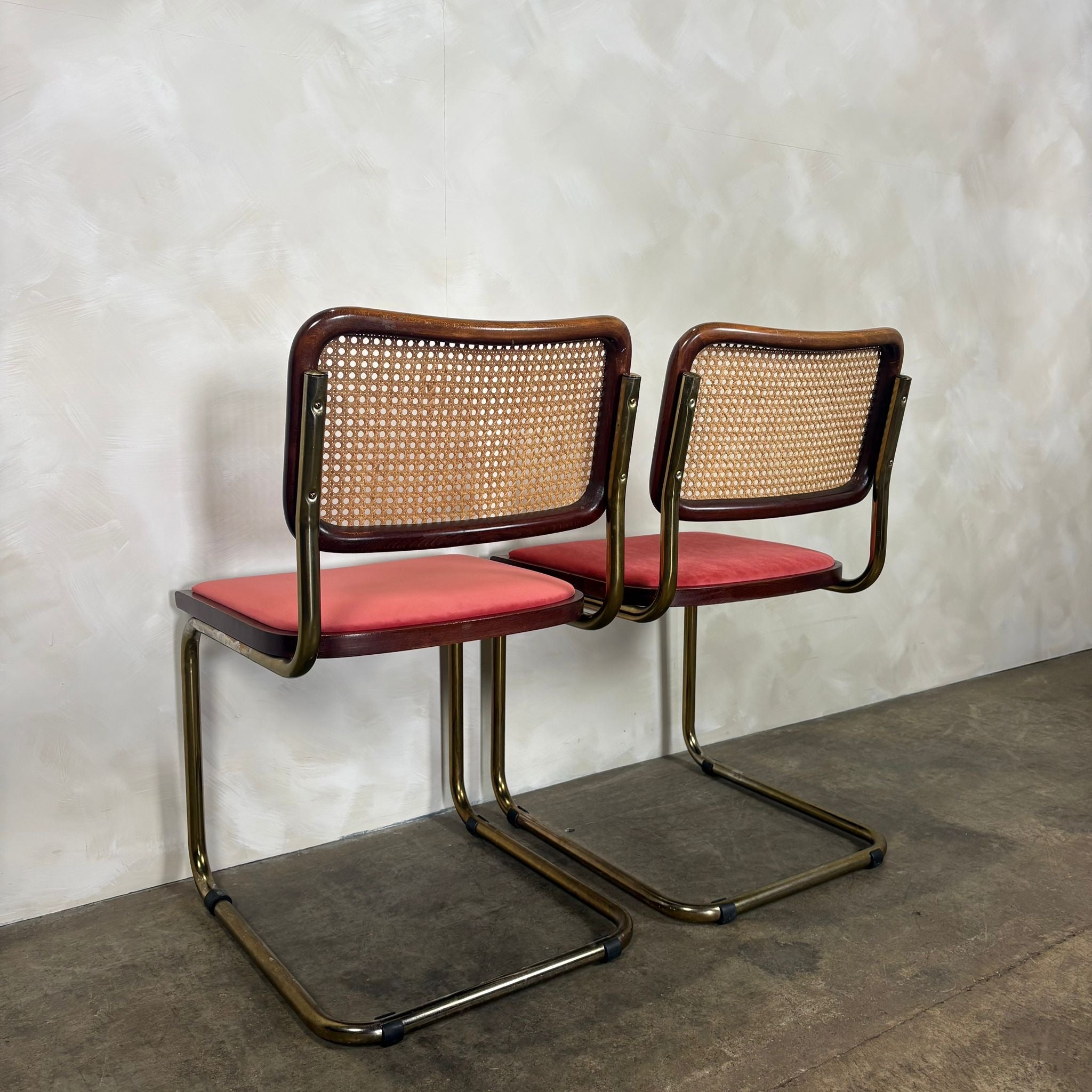Four Brass Pink Cane Rattan Marcel Breuer Cesca Dining Chairs Mid Century Vintage Retro MCM