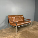 Mid Century Pieff Beta Two Seater Sofa Tan Brown Leather Vintage Retro MCM
