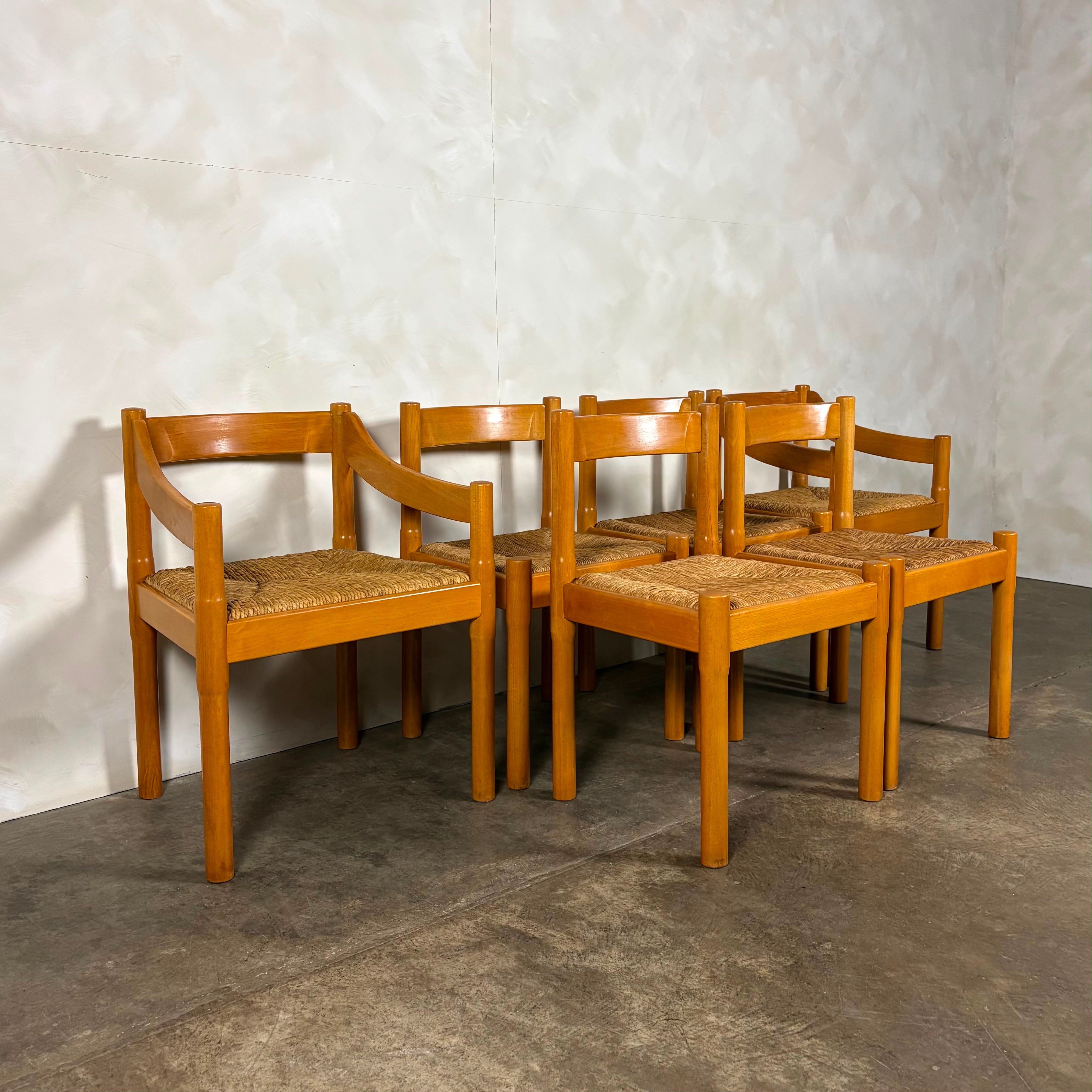 Set Of Six Carimate Rush & Beech Dining Chairs  Vico Magistretti Cassina Habitat Mid Century Vintage Retro MCM