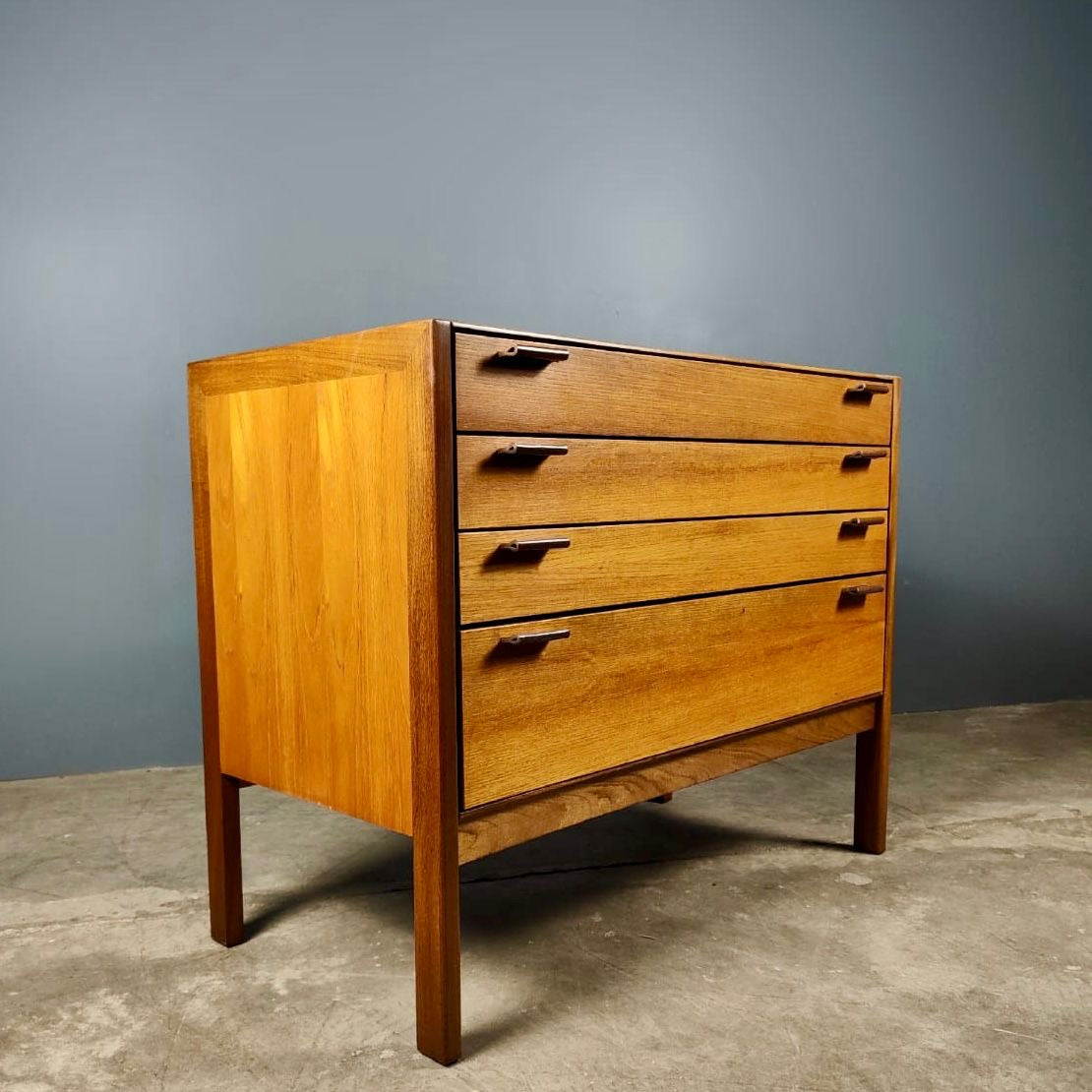 SOLD Mid Century Meredew Teak & Leather Chest Of Drawers Vintage Retro MCM